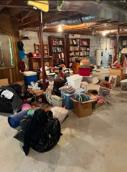 Basement storage area before cleanout