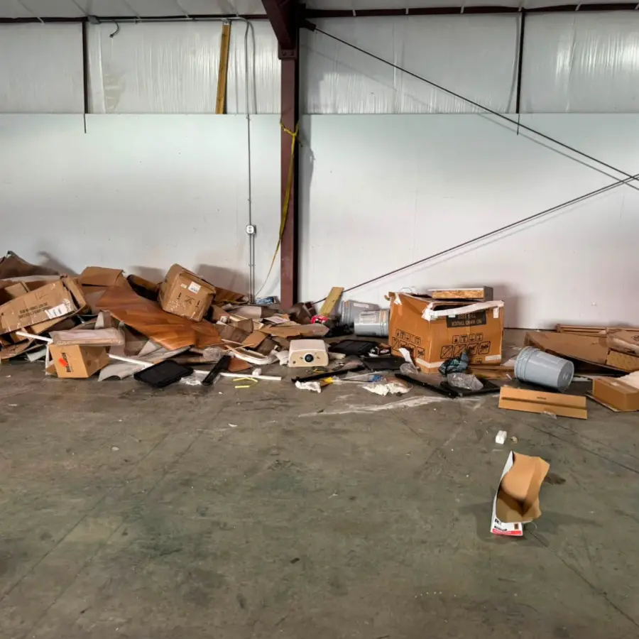 Warehouse debris before commercial cleanout