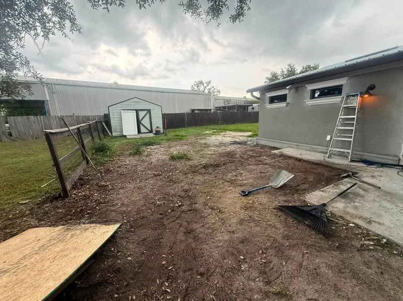 Outdoor work area cleared after renovation debris removal