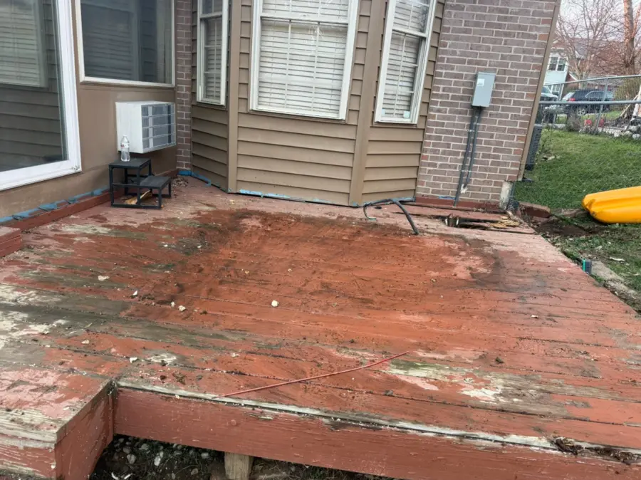 Wood deck cleared after hot tub removal