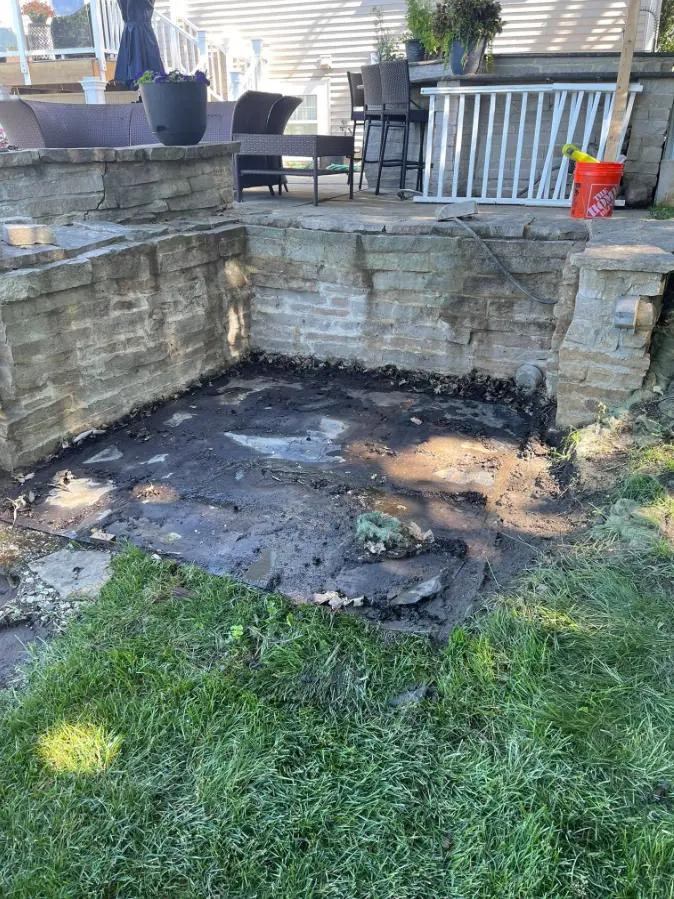 Backyard area cleared after hot tub removal