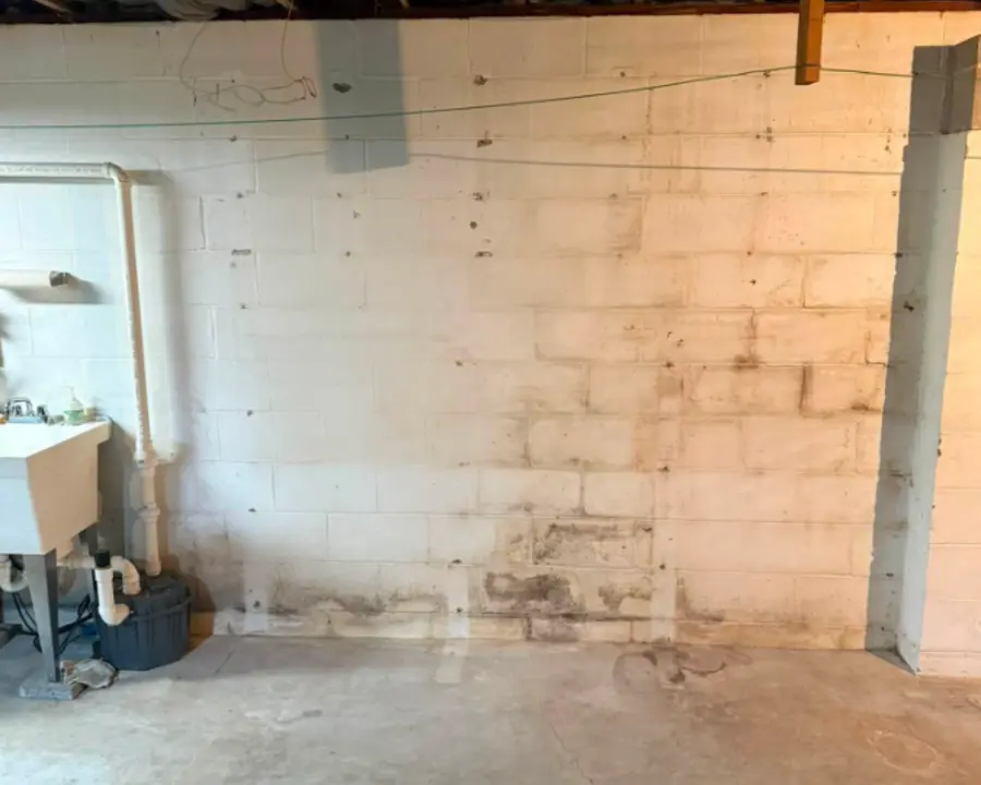 Garage wall cleared after built-in shelving removal