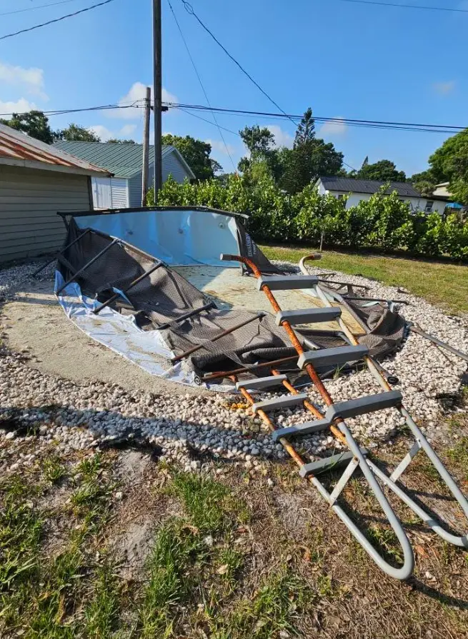 Collapsed frame pool before dismantling and haul-away