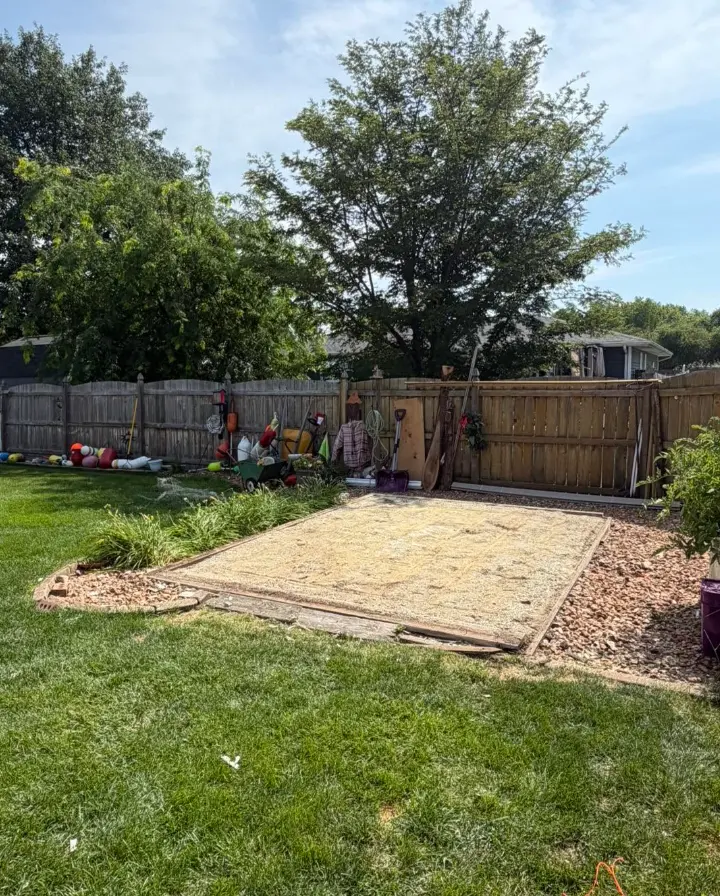 Landscaped pad cleared after large metal shed removal